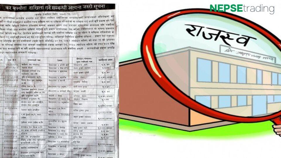 कर नतिर्ने उद्योगी मोतीलाल दुगडसहित १०१ फर्मलाई आन्तरिक राजस्वको सूचना